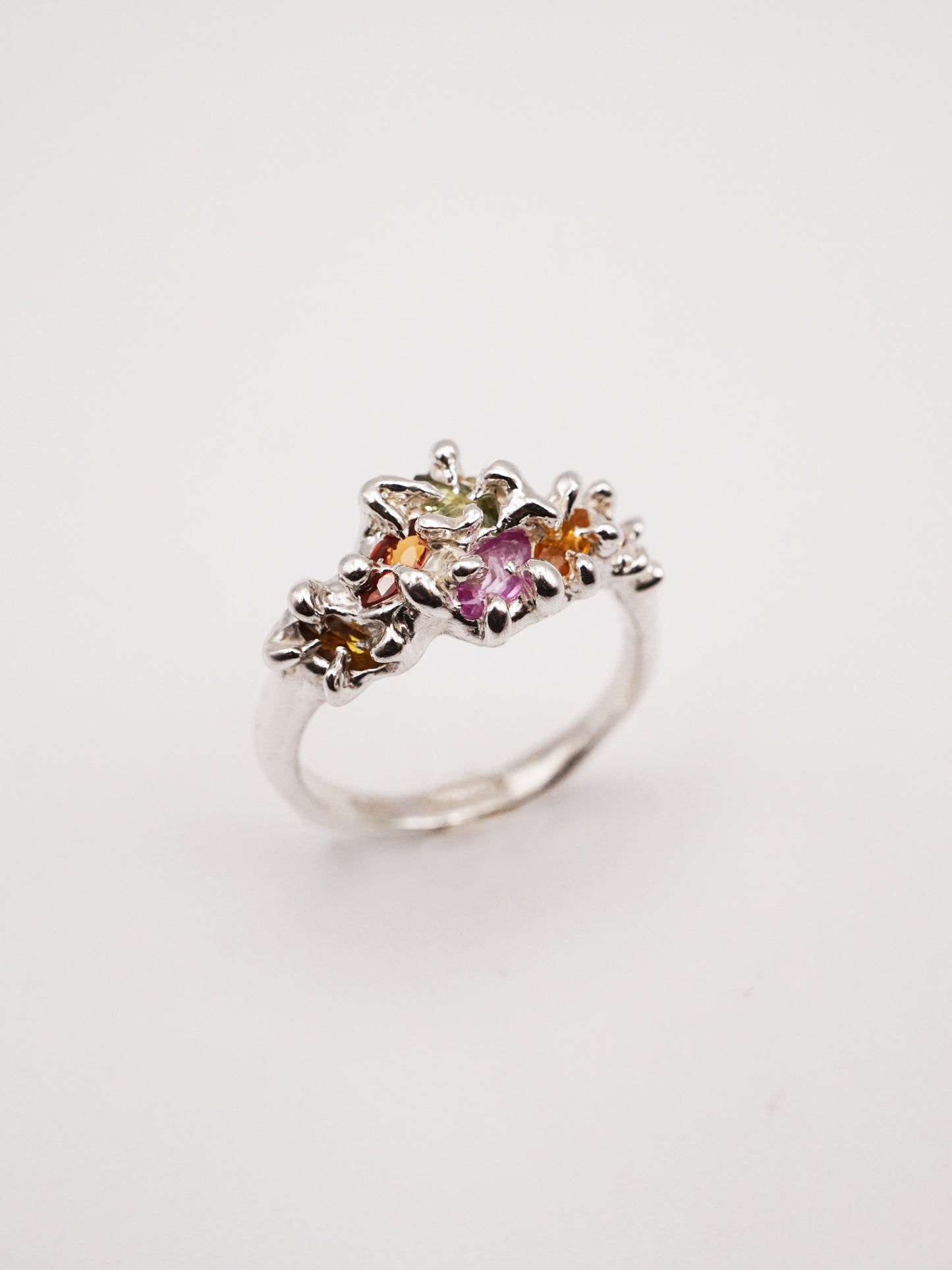 sterling silver OOAK ring with multiple sapphires