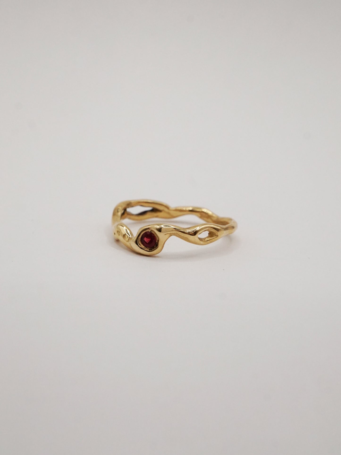 10ct yellow gold OOAK ring with red sapphire