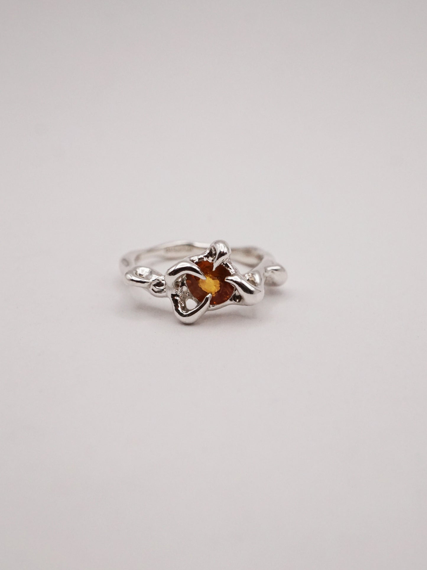 sterling silver OOAK ring with orange round sapphire 02