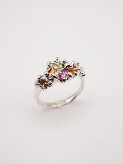 sterling silver OOAK ring with multiple sapphires