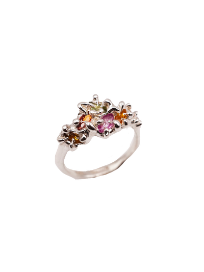 sterling silver OOAK ring with multiple sapphires