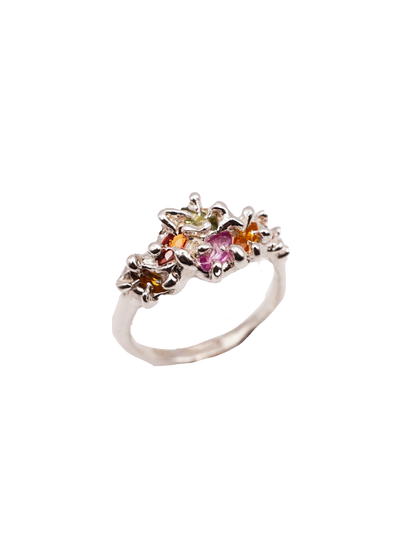 sterling silver OOAK ring with multiple sapphires