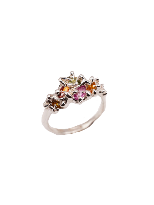 sterling silver OOAK ring with multiple sapphires