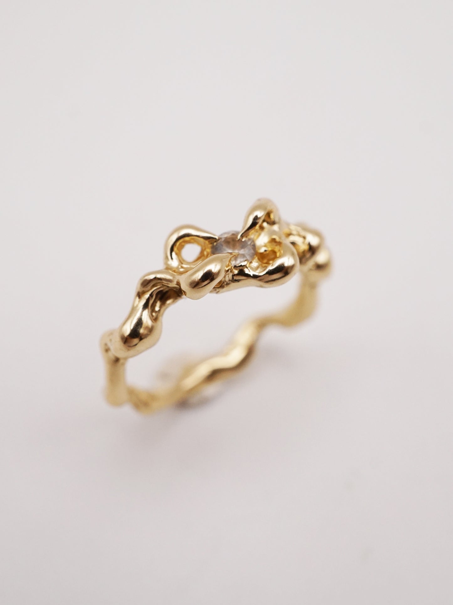 10kt yellow gold ring with clear sapphire - ONE OF A KIND
