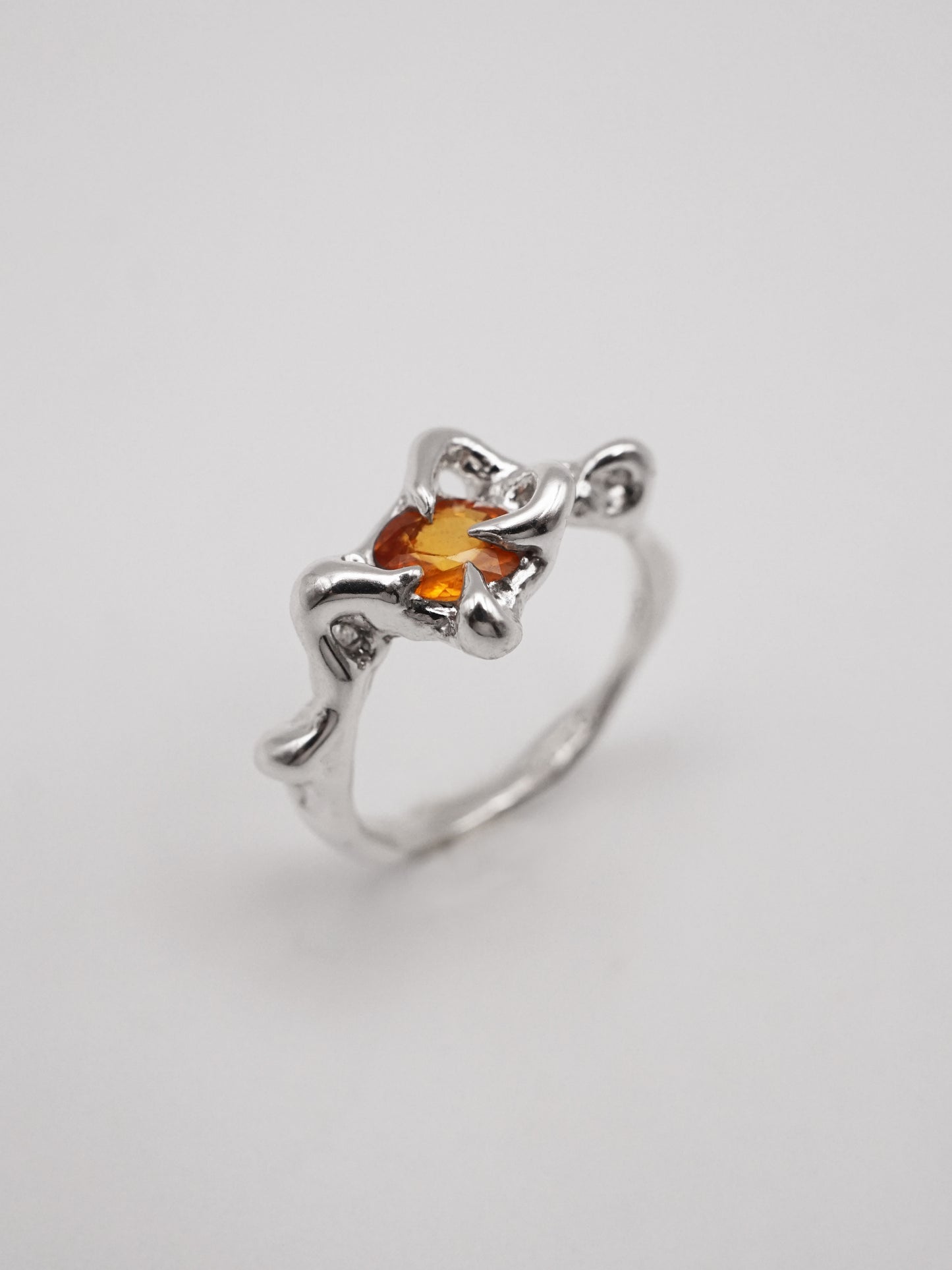 sterling silver OOAK ring with orange round sapphire 02