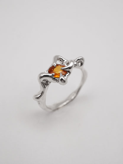 sterling silver OOAK ring with orange round sapphire 02