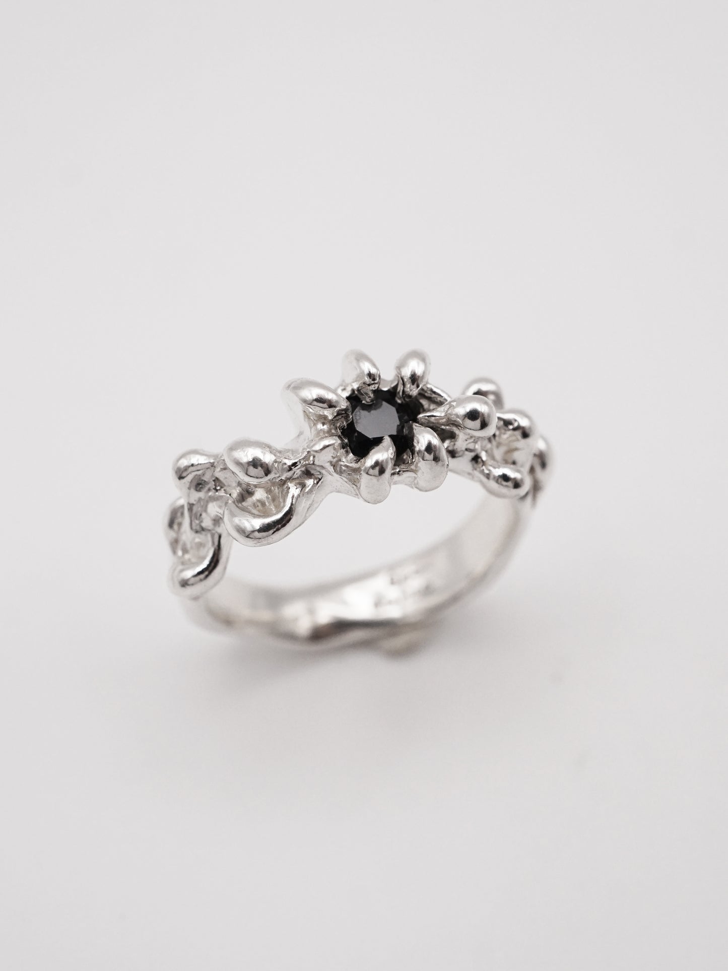 sterling silver OOAK ring with black sapphire