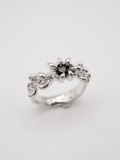 sterling silver OOAK ring with black sapphire