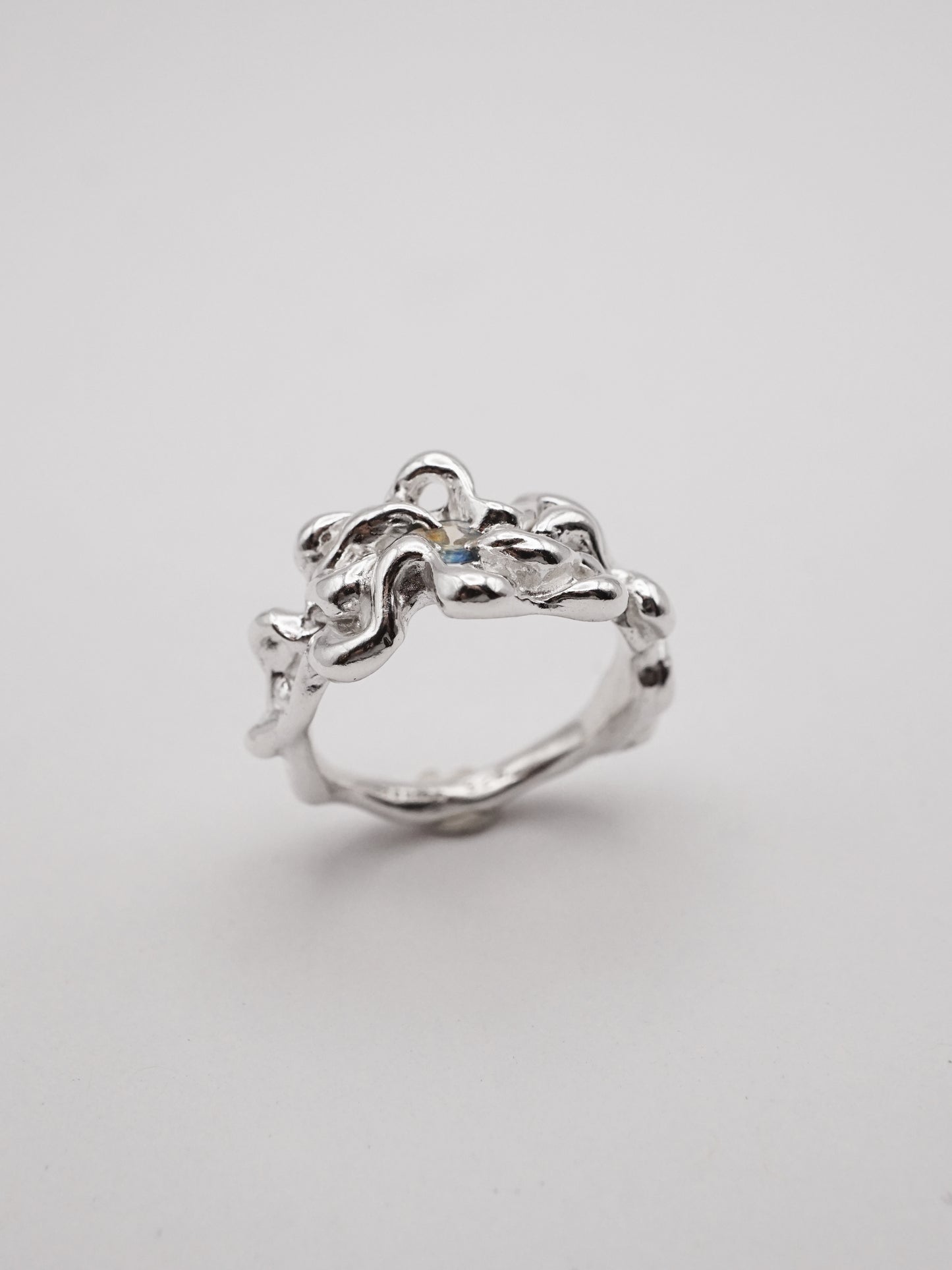 sterling silver OOAK KNIT ring with pale blue/yellow sapphire