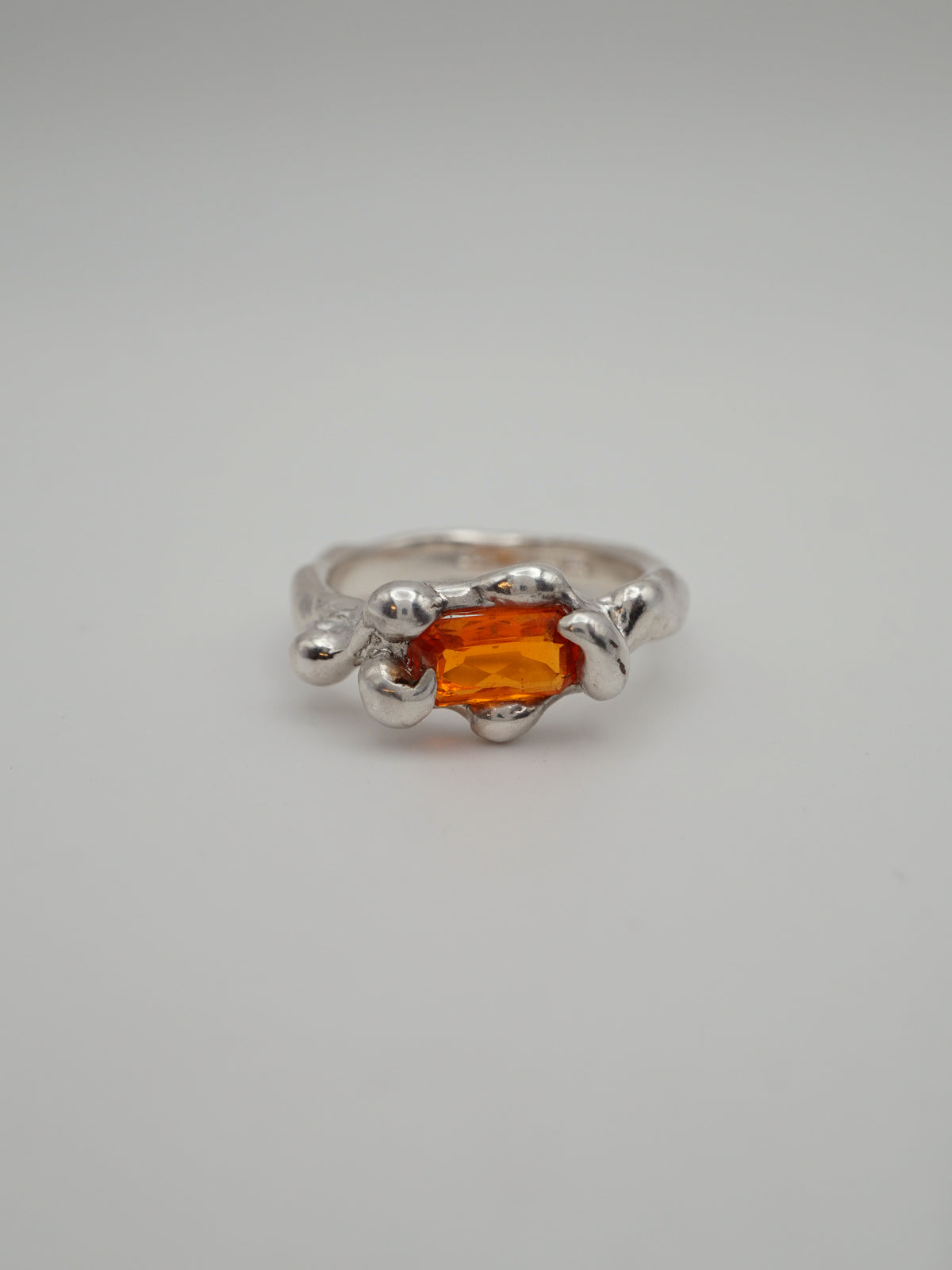 sterling silver OOAK ring with rectangle fire opal from Mexico