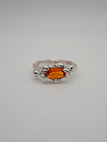 sterling silver OOAK ring with rectangle fire opal from Mexico