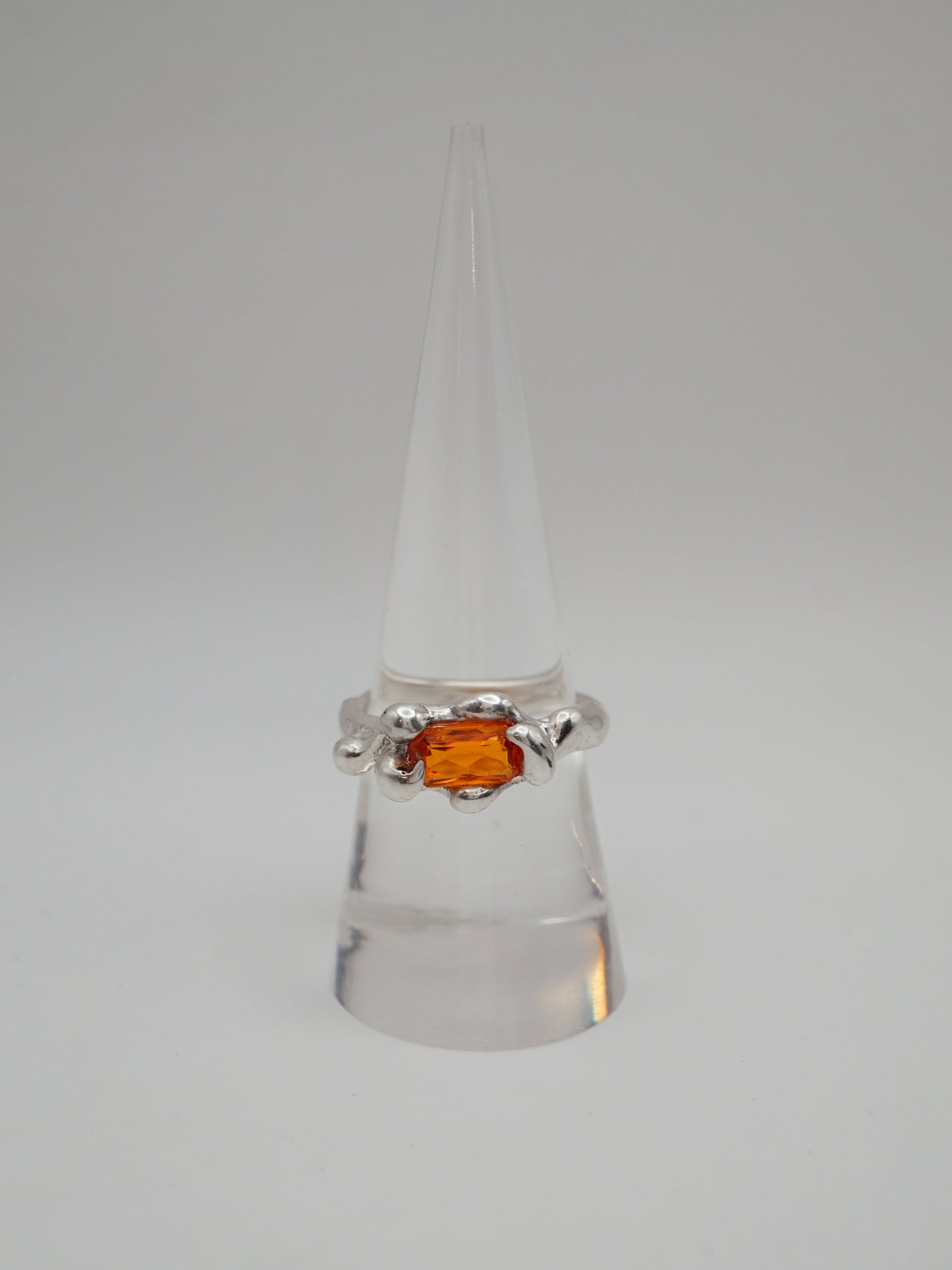 sterling silver OOAK ring with rectangle fire opal from Mexico