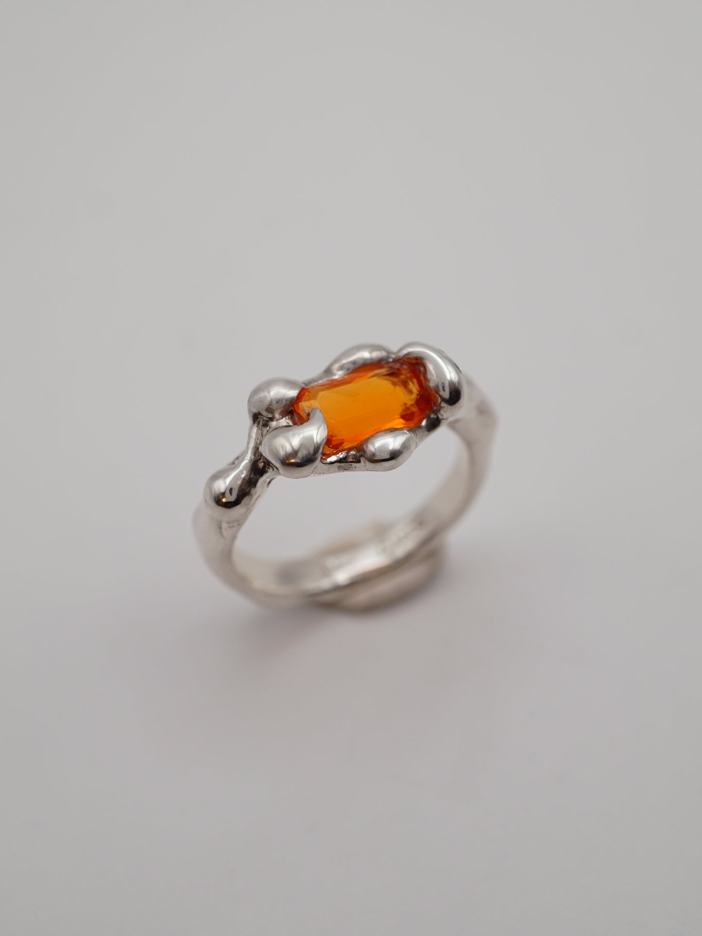 sterling silver OOAK ring with rectangle fire opal from Mexico