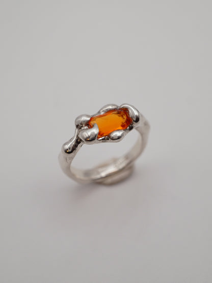 sterling silver OOAK ring with rectangle fire opal from Mexico