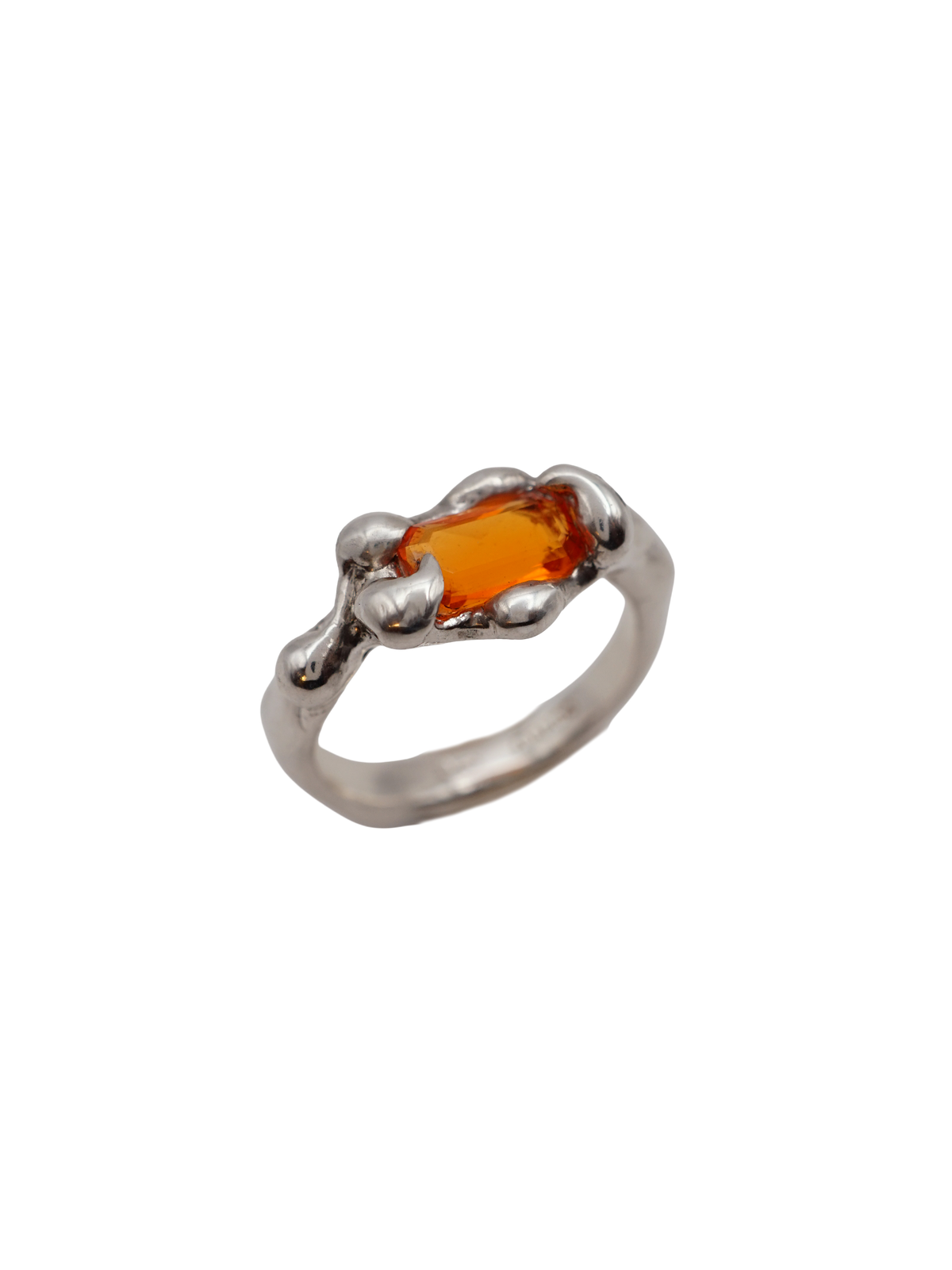 sterling silver OOAK ring with rectangle fire opal from Mexico