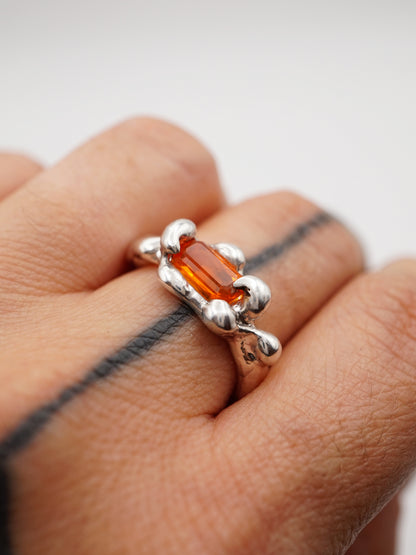 sterling silver OOAK ring with rectangle fire opal from Mexico