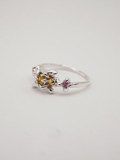 Bague VENUS en argent sterling avec saphirs jaunes - Pièce unique