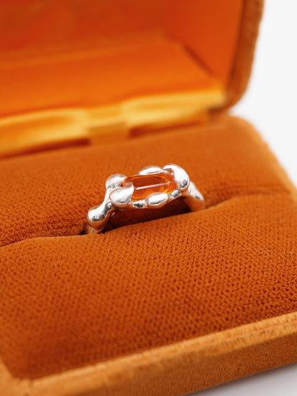 sterling silver OOAK ring with rectangle fire opal from Mexico