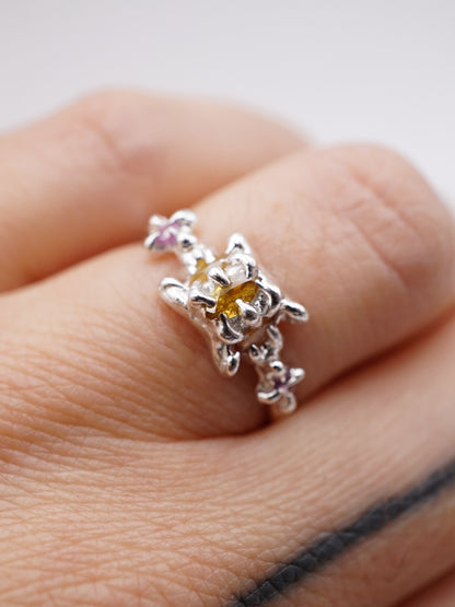 Bague VENUS en argent sterling avec saphirs jaunes - Pièce unique