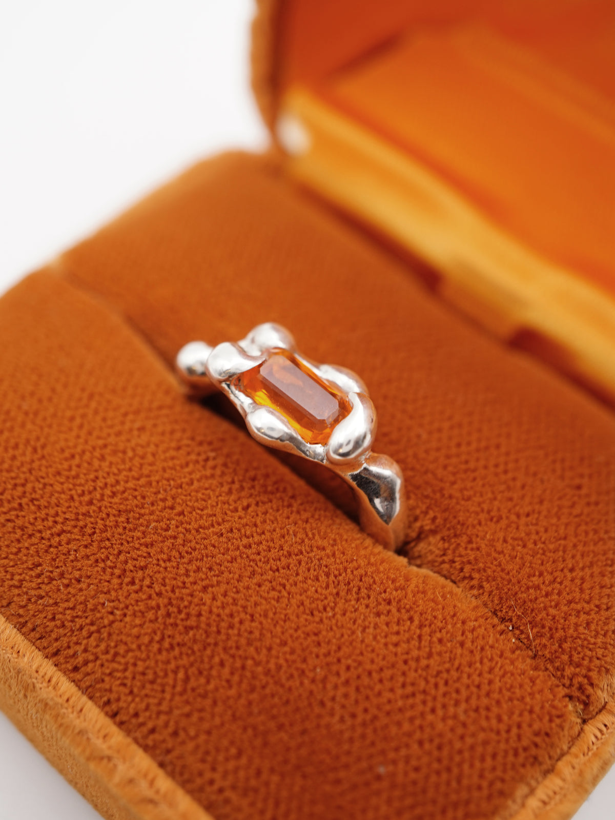 sterling silver OOAK ring with rectangle fire opal from Mexico