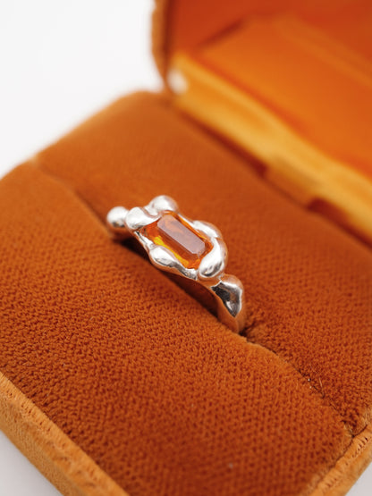 sterling silver OOAK ring with rectangle fire opal from Mexico