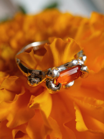 sterling silver OOAK ring with rectangle fire opal from Mexico