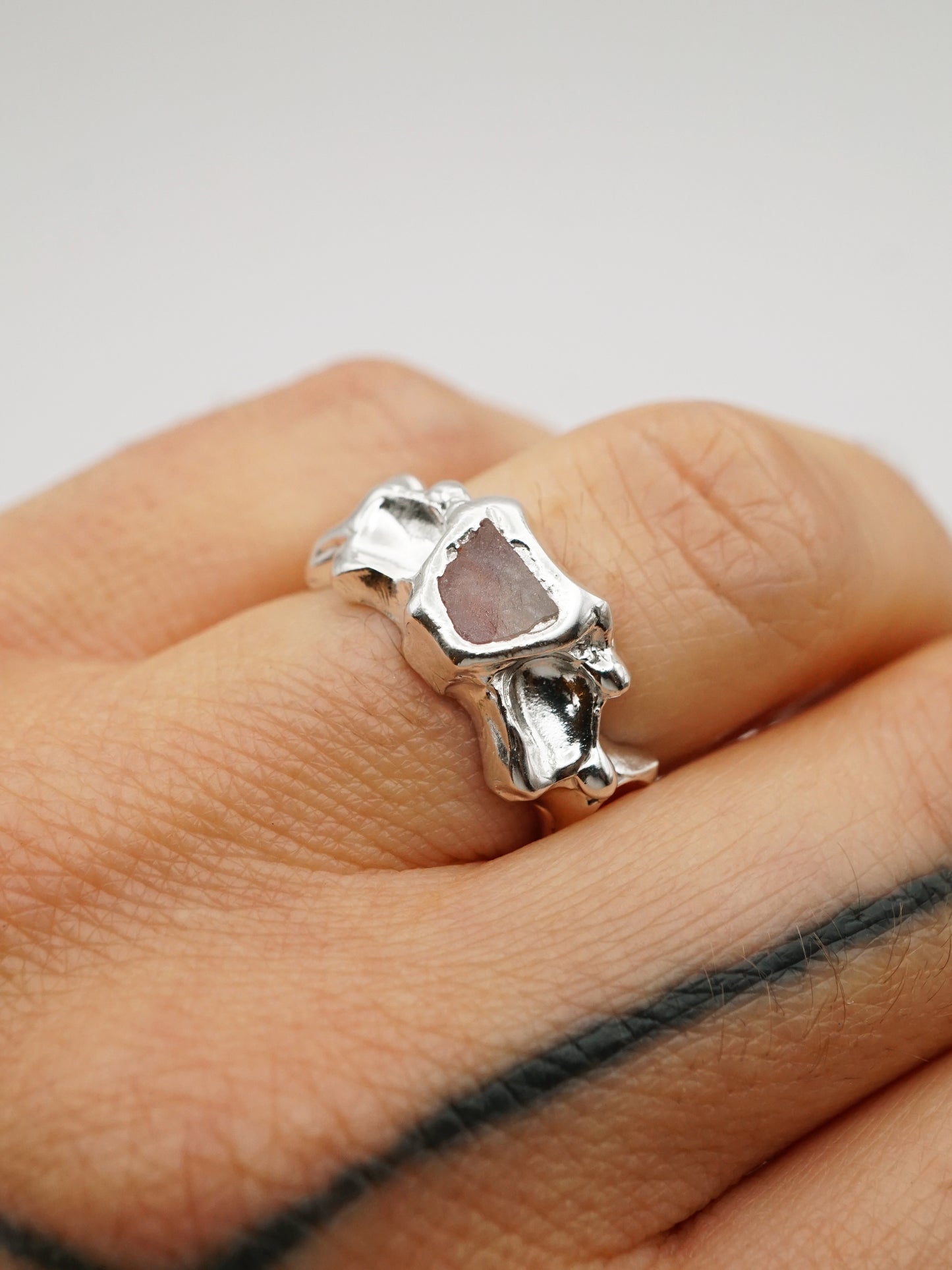 sterling silver OOAK CROQUÉE ring with raw pink sapphire