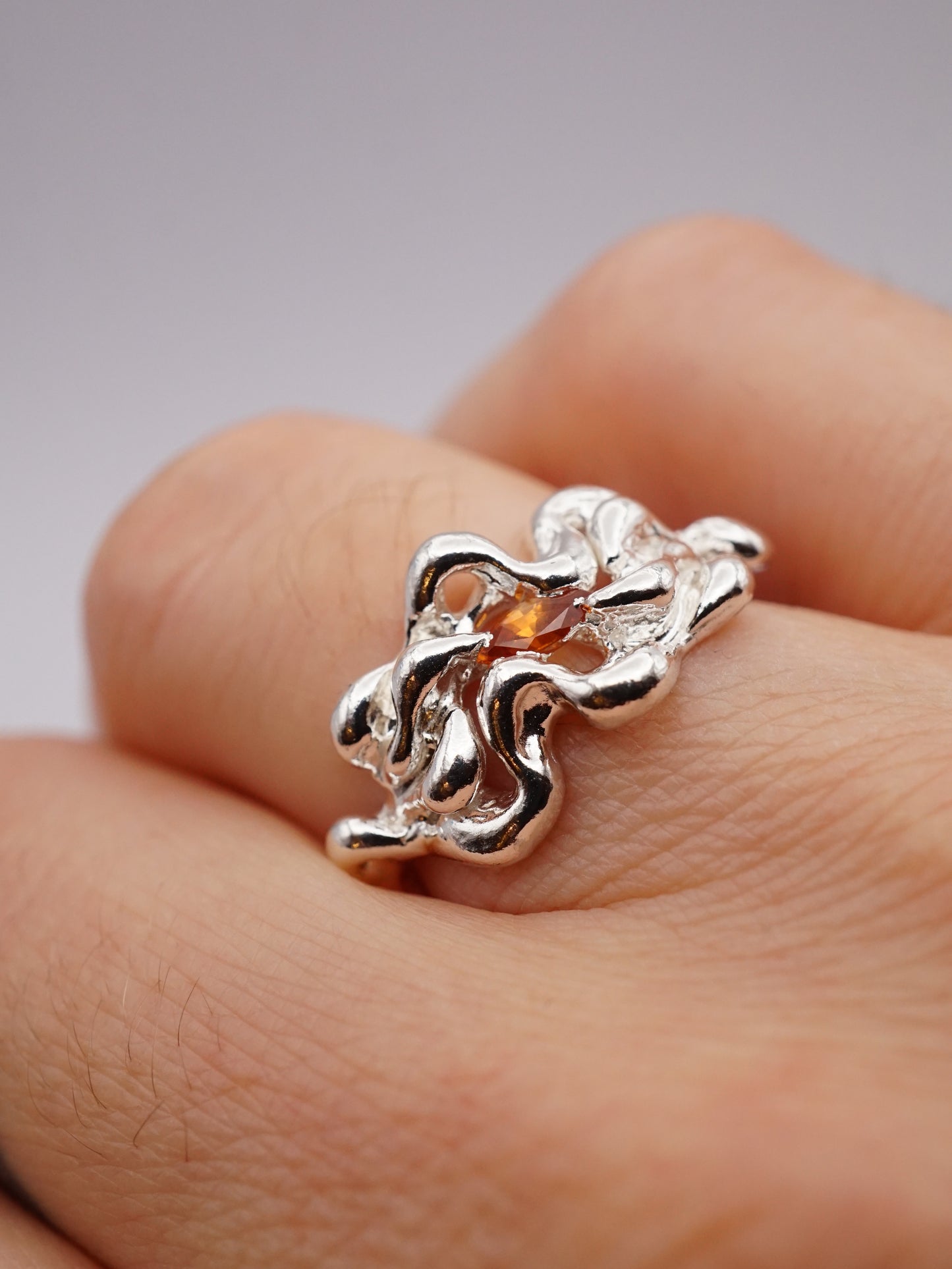 sterling silver KNIT ring with sapphire