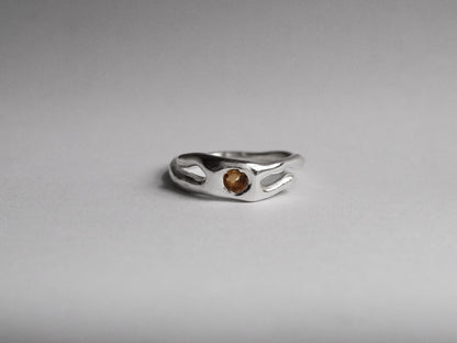 sterling silver OOAK ring with orange sapphire