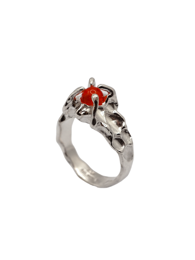 Bague OOAK CROQUÉE  en argent sterling avec sphère d'opale de feu