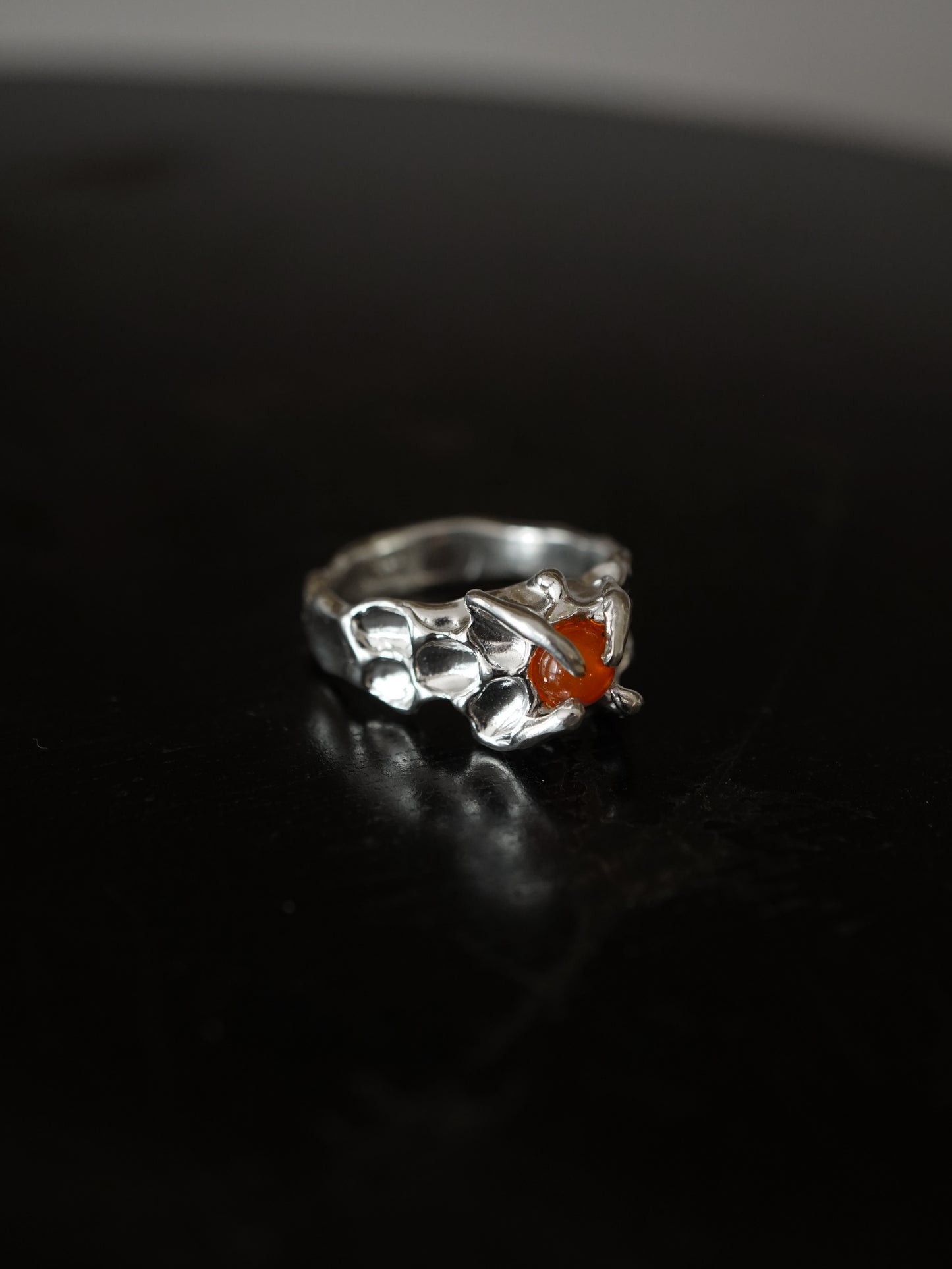 sterling silver OOAK ring with fire opal sphere