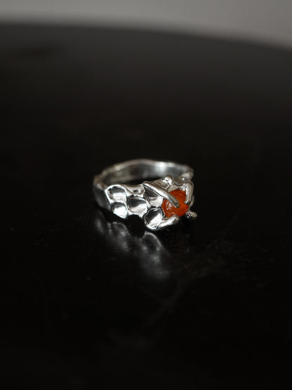 sterling silver OOAK ring with fire opal sphere