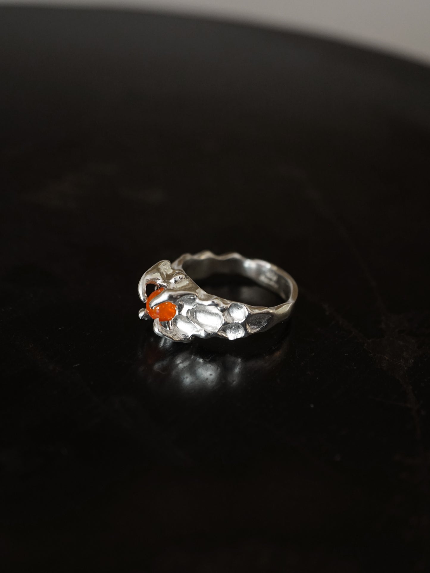 sterling silver OOAK ring with fire opal sphere