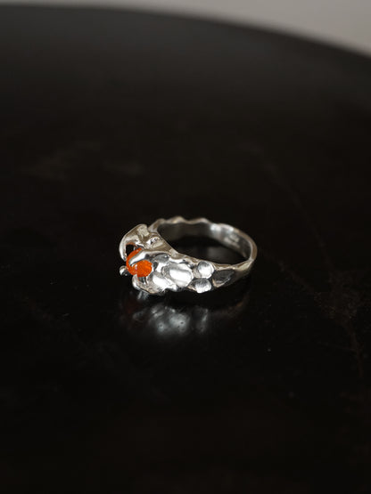 sterling silver OOAK ring with fire opal sphere