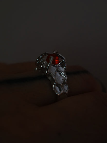 sterling silver OOAK ring with fire opal sphere