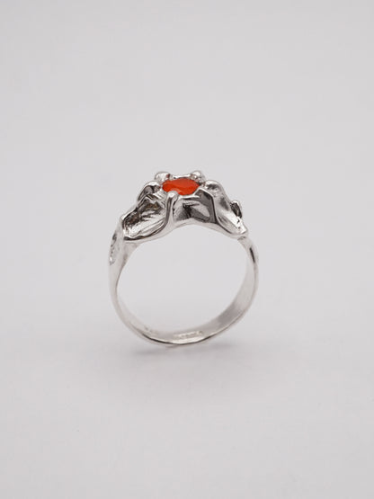 sterling silver OOAK ring with round fire opal
