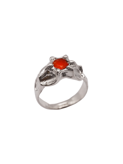 Bague unique en argent sterling avec opale de feu ronde