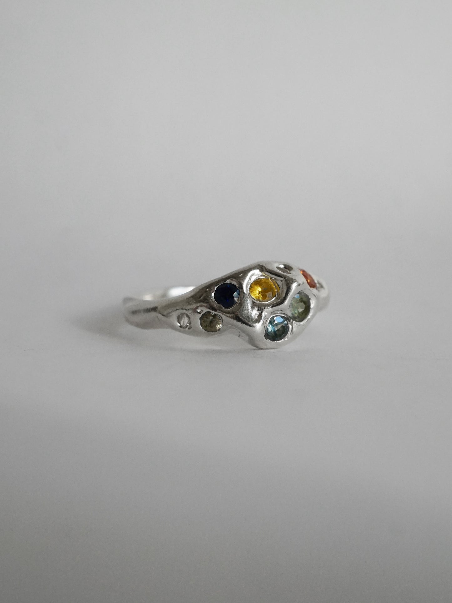 sterling silver OOAK ring with multiple sapphires 001