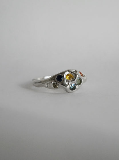 sterling silver OOAK ring with multiple sapphires 001