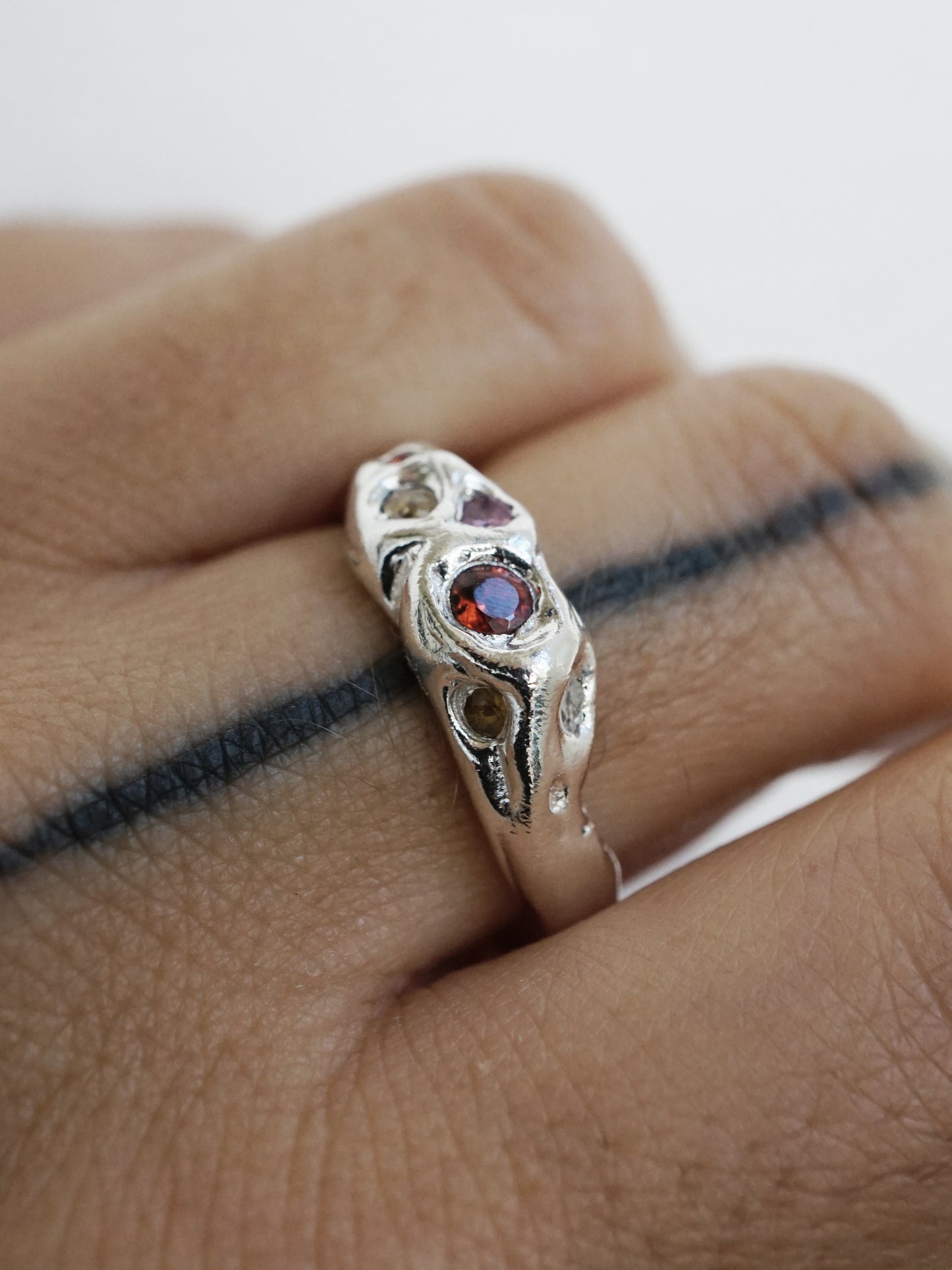 sterling silver OOAK ring with multiple sapphires 002