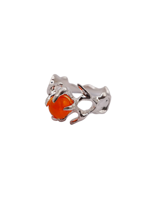 sterling silver OOAK ring with fire opal sphere 2