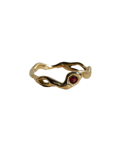 Bague OOAK en or jaune 10 carats avec saphir rouge