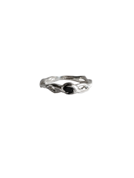 sterling silver OOAK ring with black sapphire