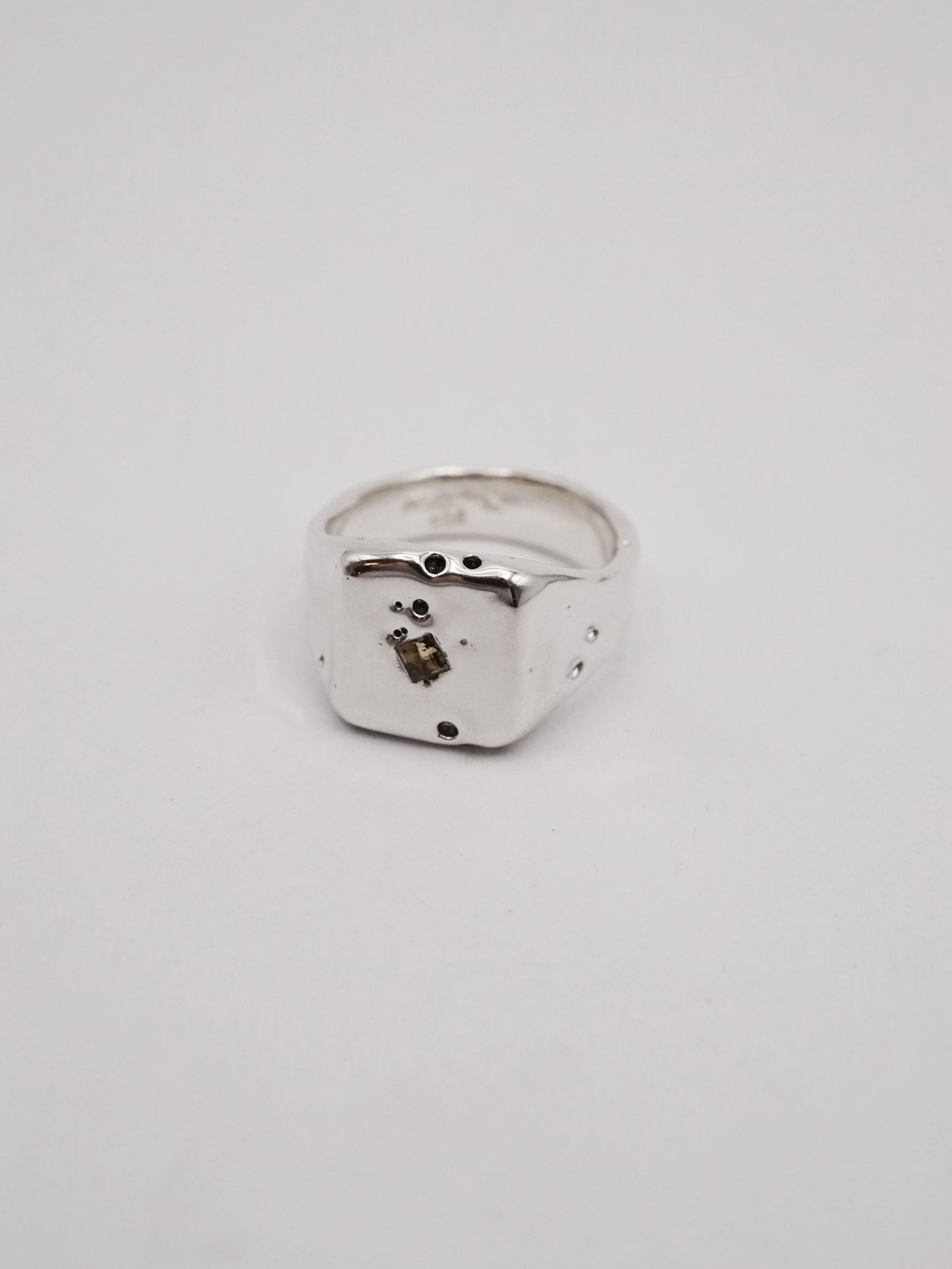 sterling silver OOAK ring with green sapphire