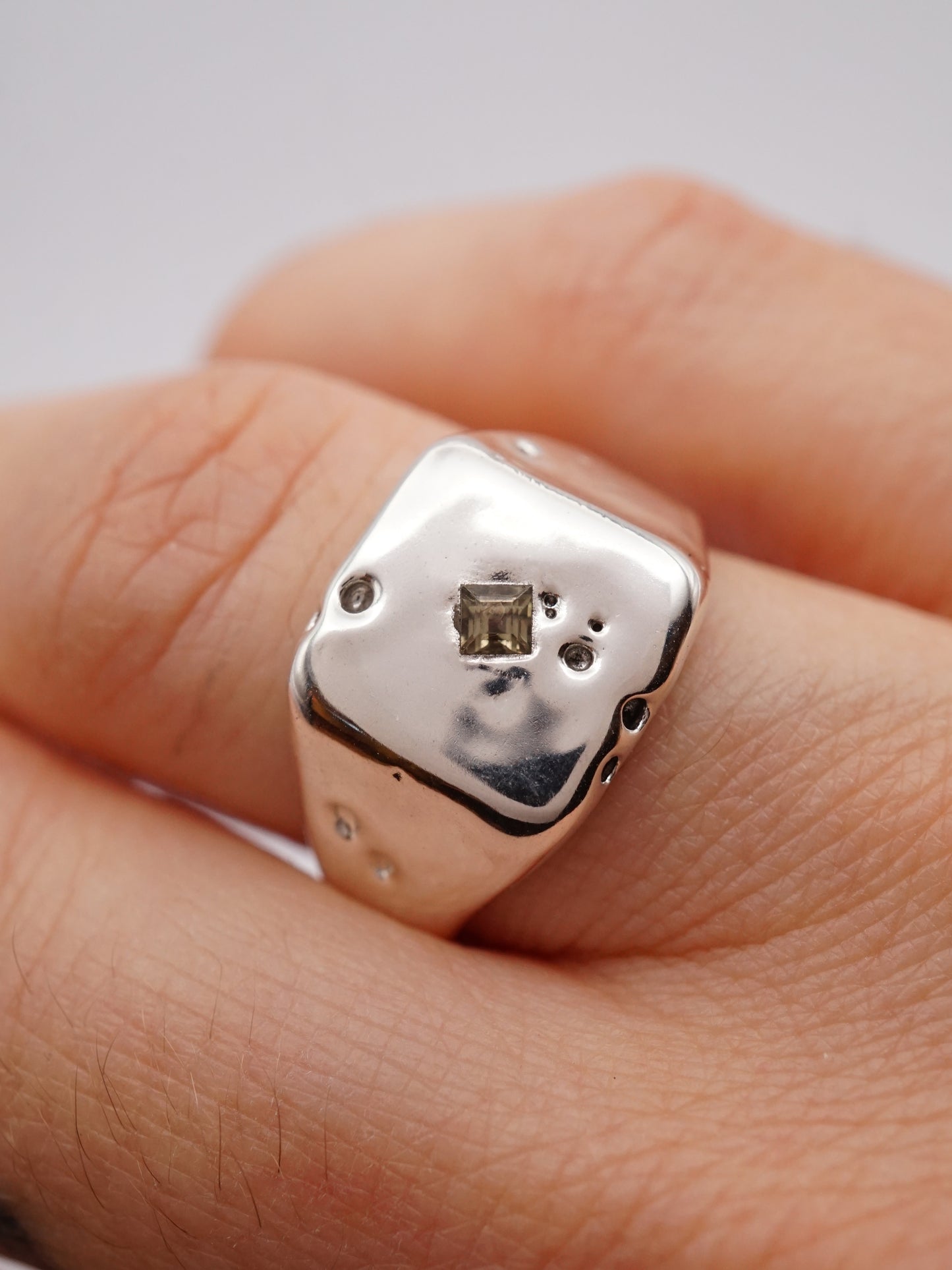 sterling silver OOAK ring with green sapphire