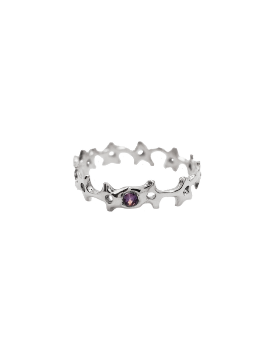 sterling silver OOAK FOREVER ring with purple sapphire