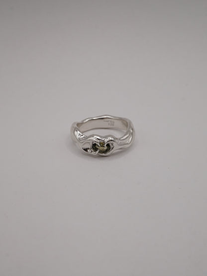 sterling silver OOAK ring with oval green sapphire