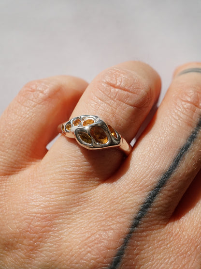 sterling silver OOAK ring with multiple yellow sapphires