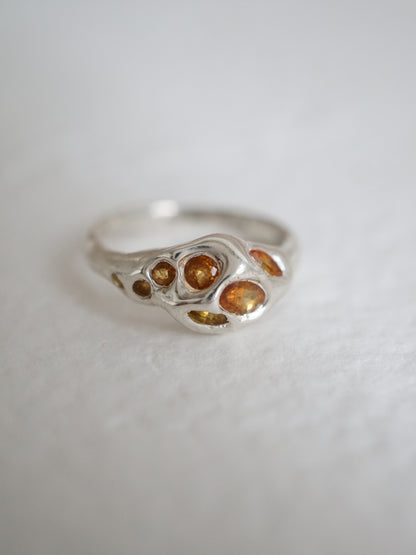 sterling silver OOAK ring with multiple yellow sapphires