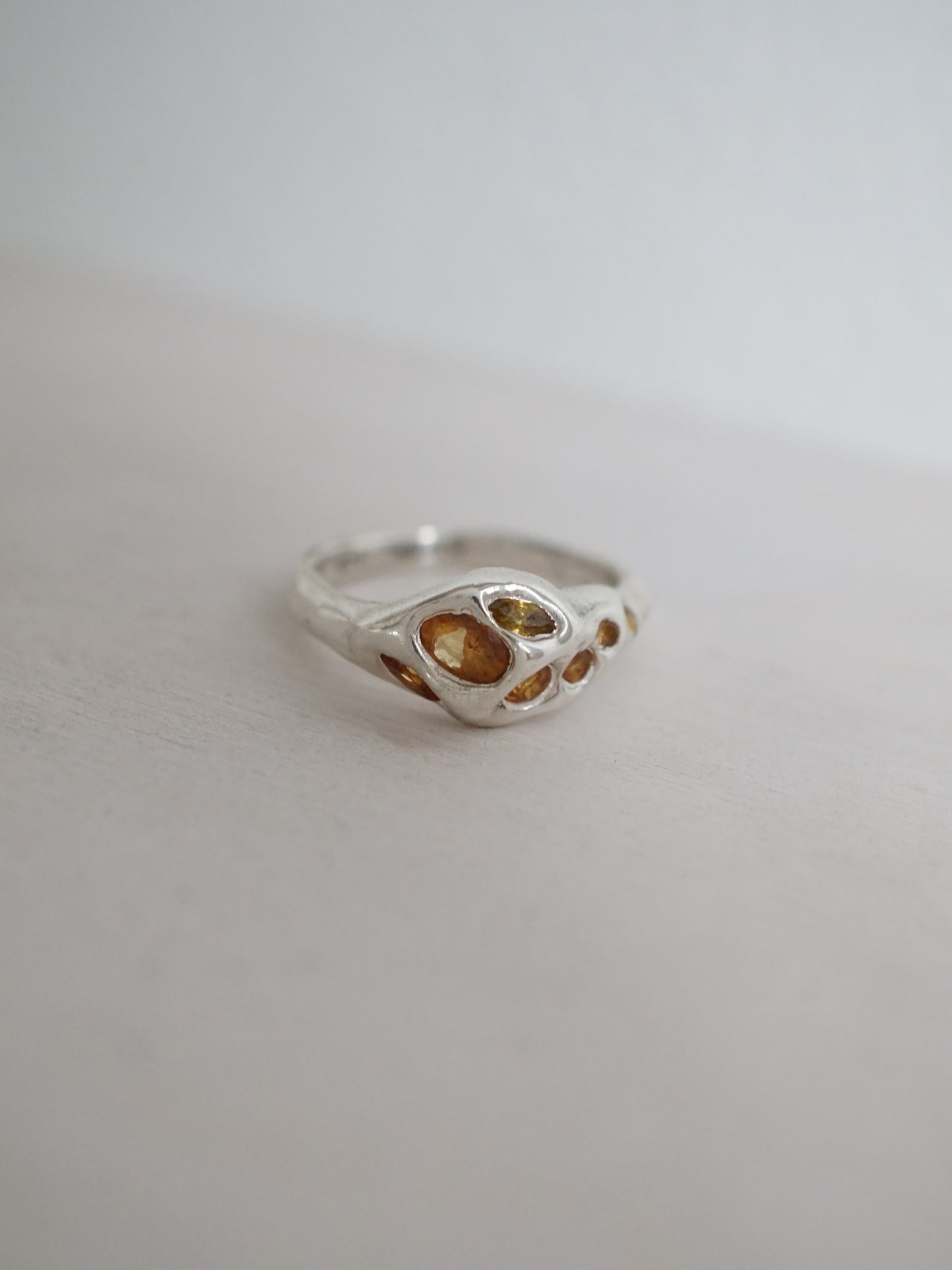 sterling silver OOAK ring with multiple yellow sapphires